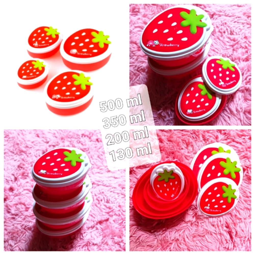 4 Pcs lunch containers, strawberry shape, food grade, microwave safe, stackable